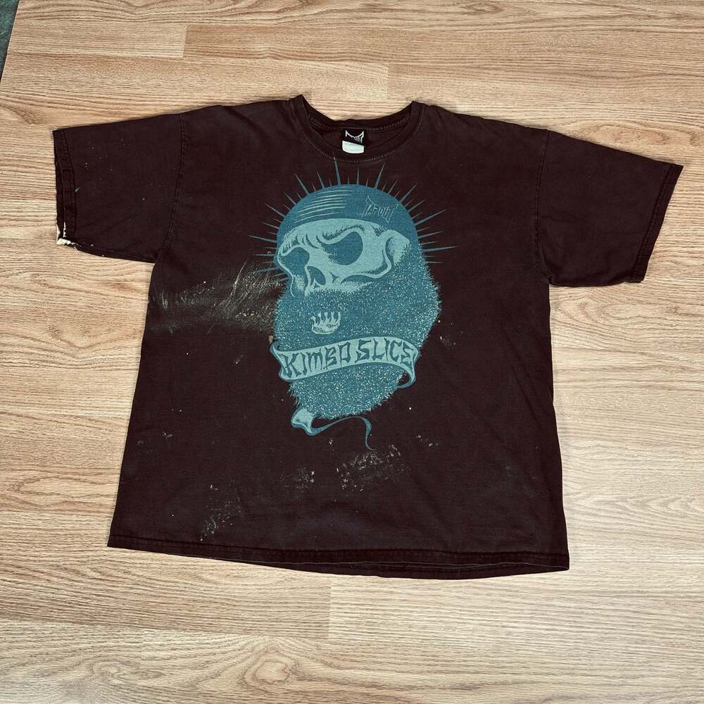 Vintage Men’s BROWN Tapout Kimbo Slice Skull Beard Graphic T-Shirt Size XL